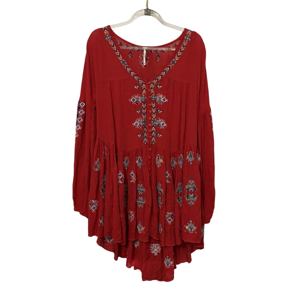Free People Embroidered Boho Top XS Festival Indie Eclectic Retro